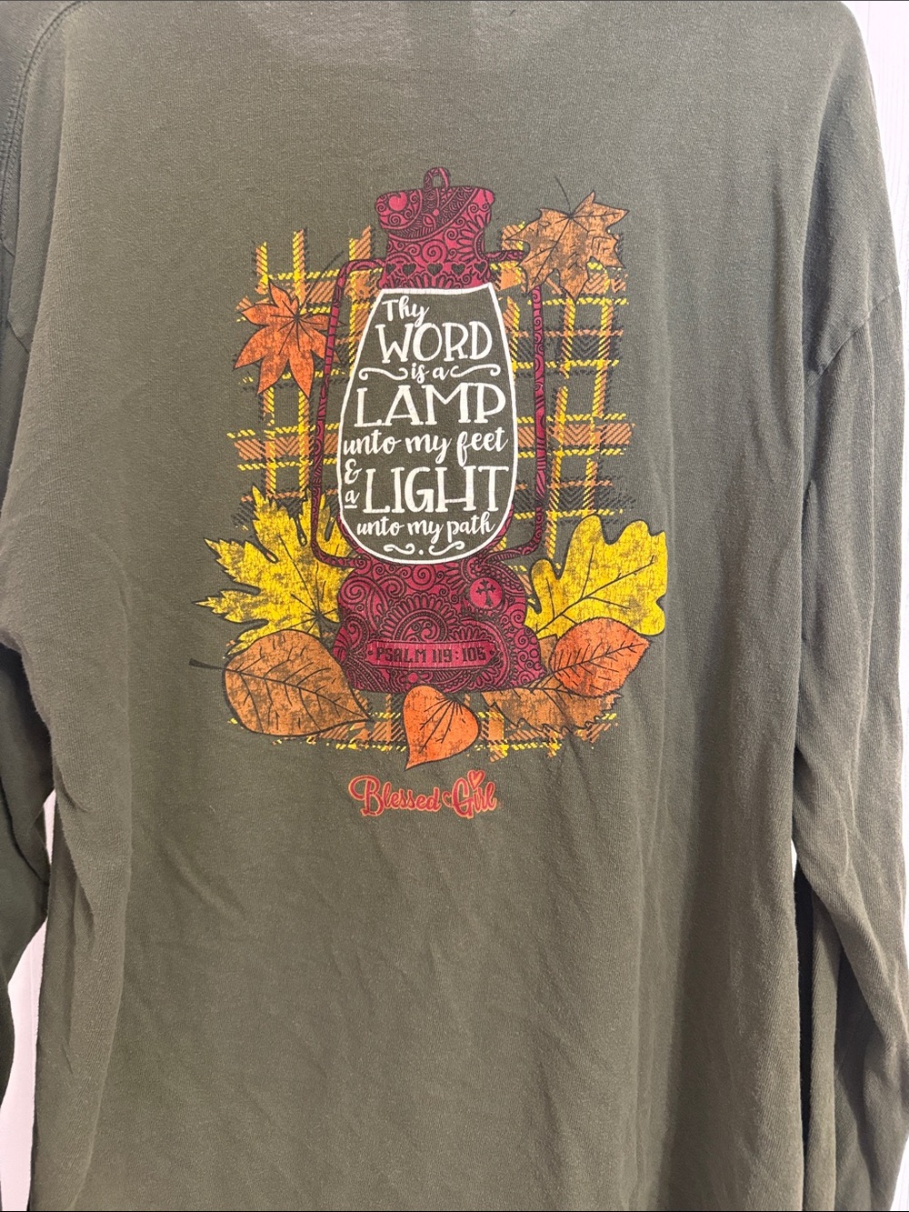 Delta Olive Green Fall Lantern Graphic Long-Sleeve Tee